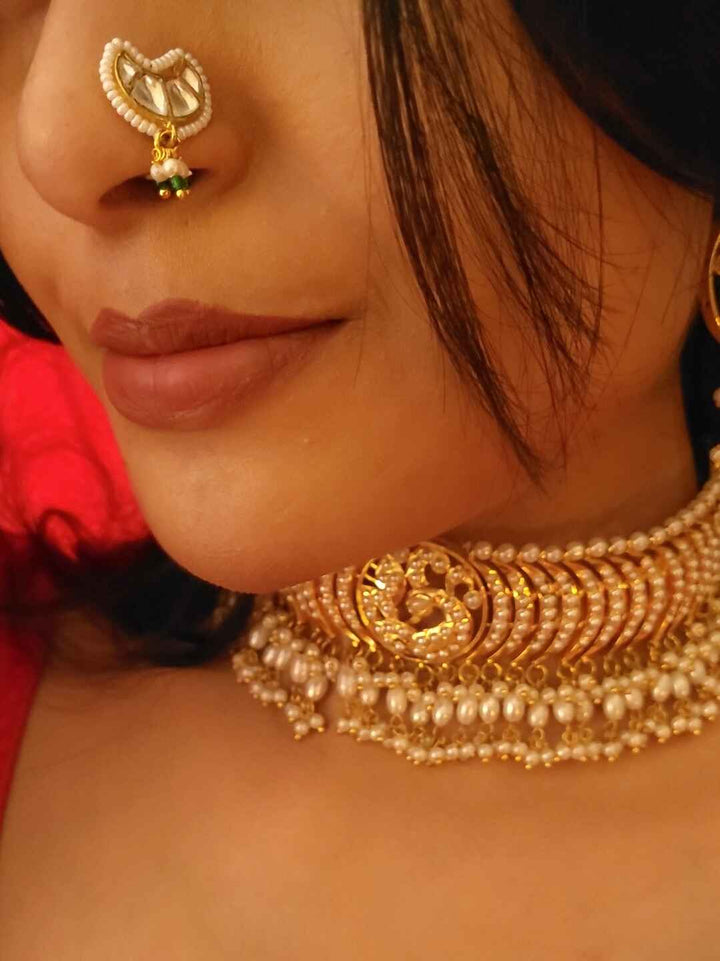 Sahiba White Jadau Pearl Choker Sangeet Necklace