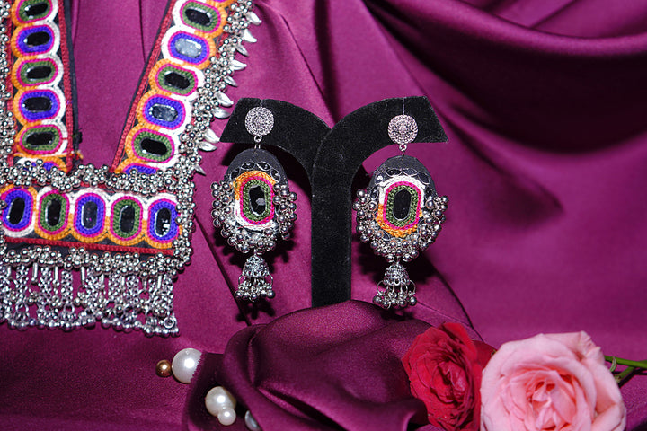 Navrang Rectangle Gujarati Silver Necklace