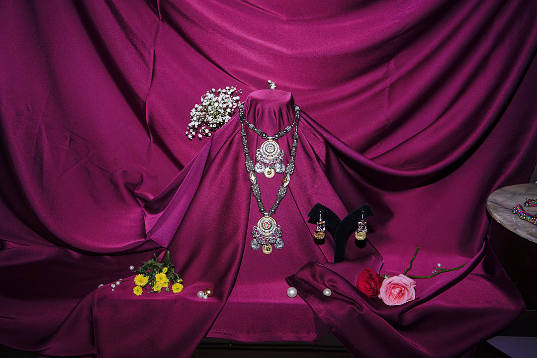 Ambe Shakti Gujarati Silver Coins Necklace