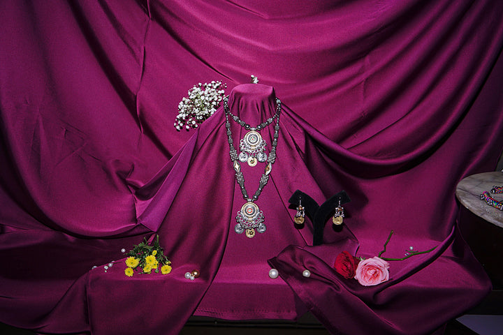 Ambe Shakti Gujarati Silver Coins Necklace