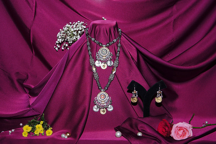 Ambe Shakti Gujarati Silver Coins Necklace