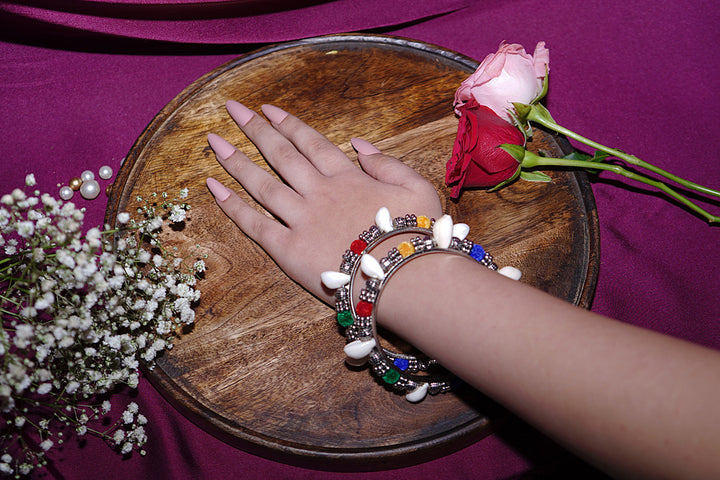 Garba Multicolour Sea Shells Silver Bangle