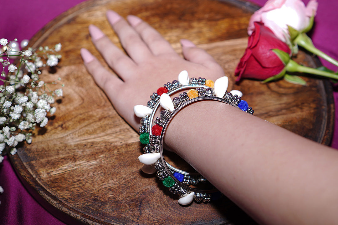 Garba Multicolour Sea Shells Silver Bangle