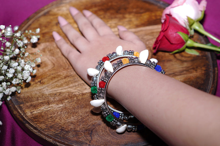 Garba Multicolour Sea Shells Silver Bangle