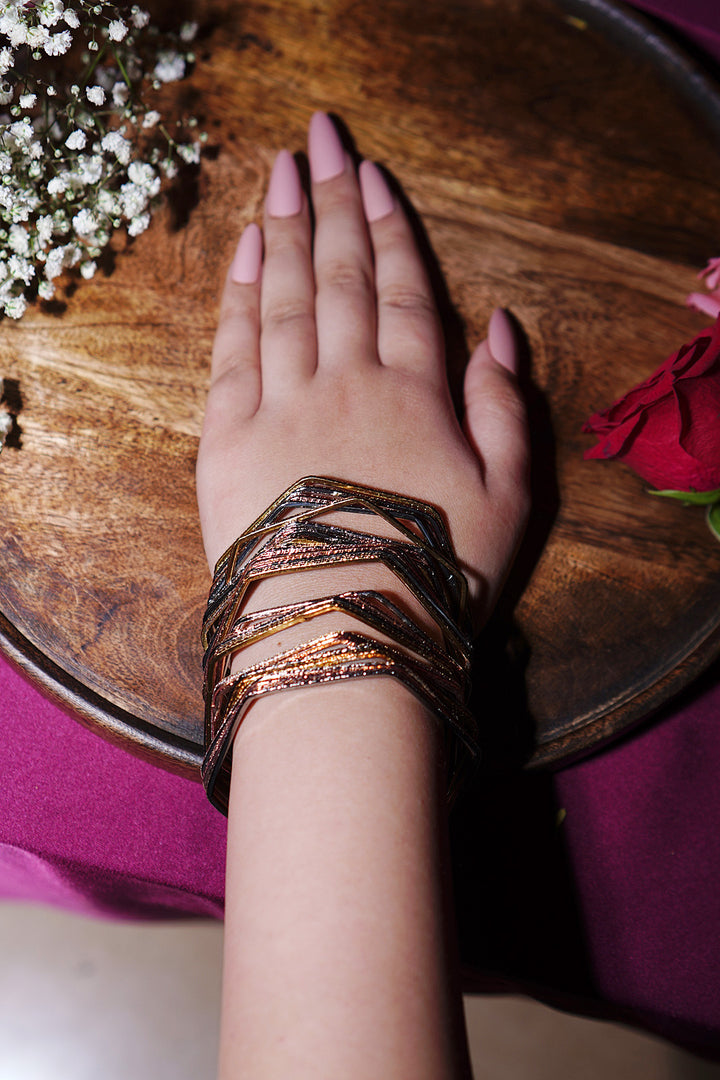 Nayani Dailywear Hexagon Copper Silver Bangles