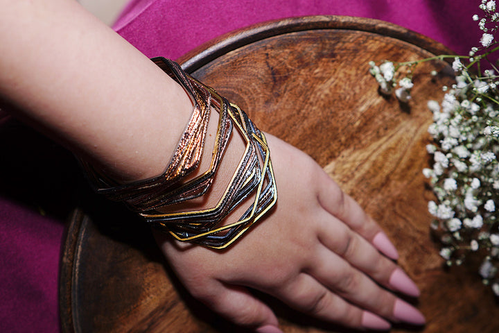 Nayani Dailywear Hexagon Copper Silver Bangles