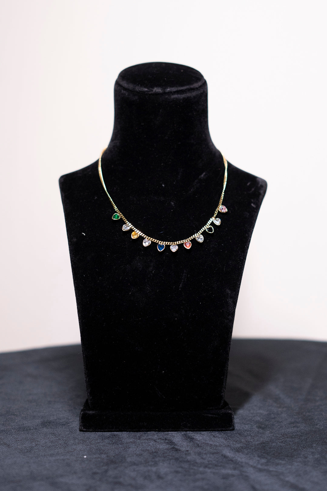 Multicolored Heart Charms Golden Chain Necklace