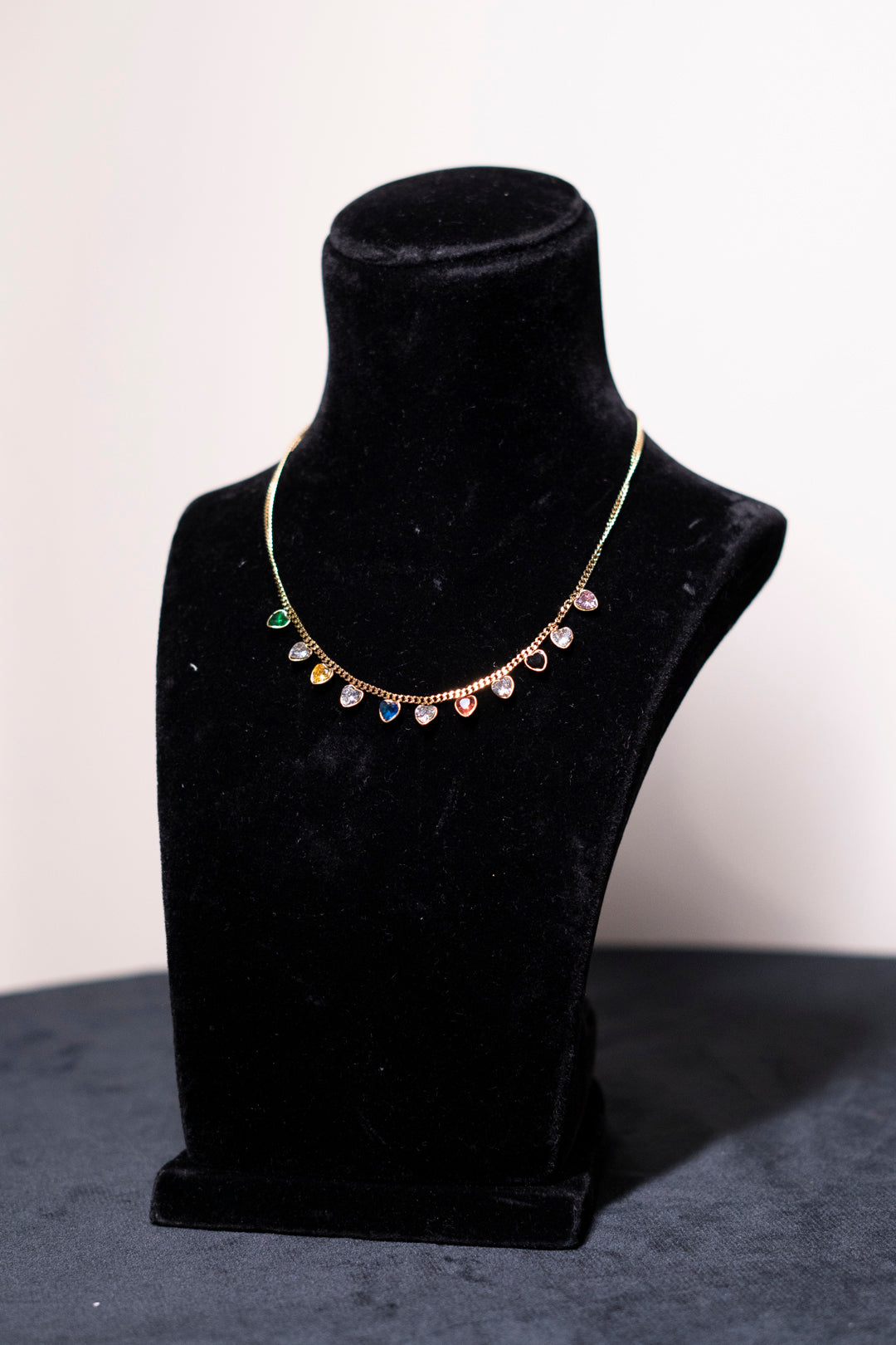 Multicolored Heart Charms Golden Chain Necklace