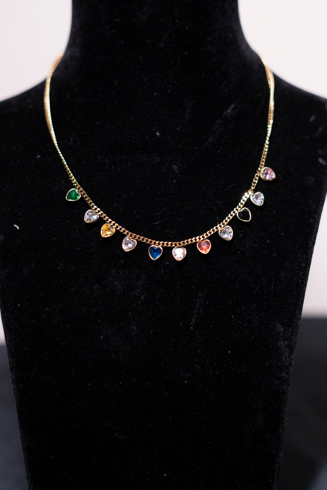 Multicolored Heart Charms Golden Chain Necklace