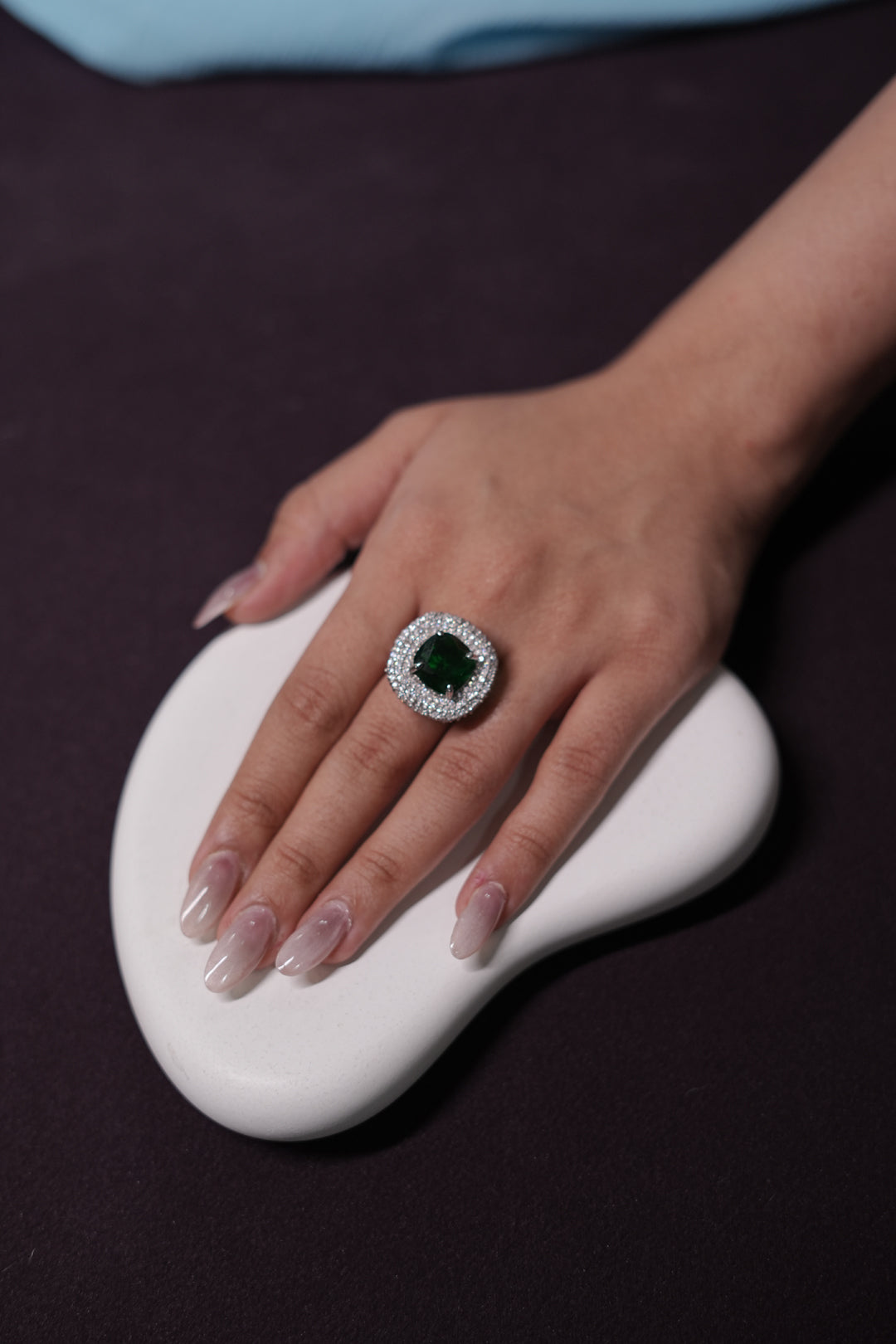 Midnight Emerald Bloom Adjustable Ring