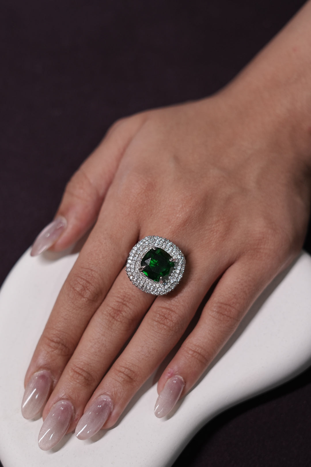 Midnight Emerald Bloom Adjustable Ring