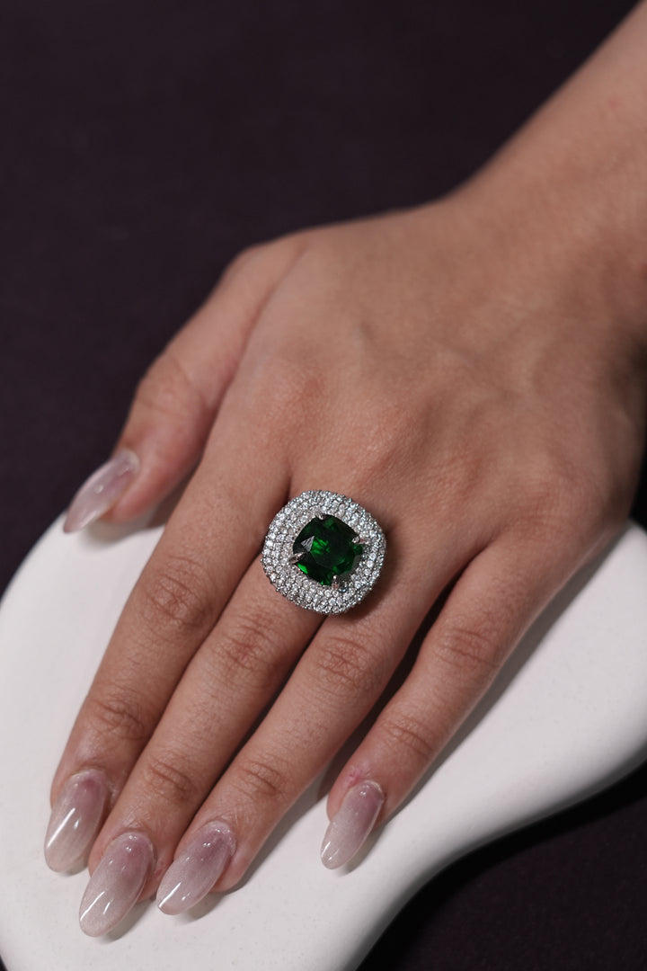 Midnight Emerald Bloom Adjustable Ring