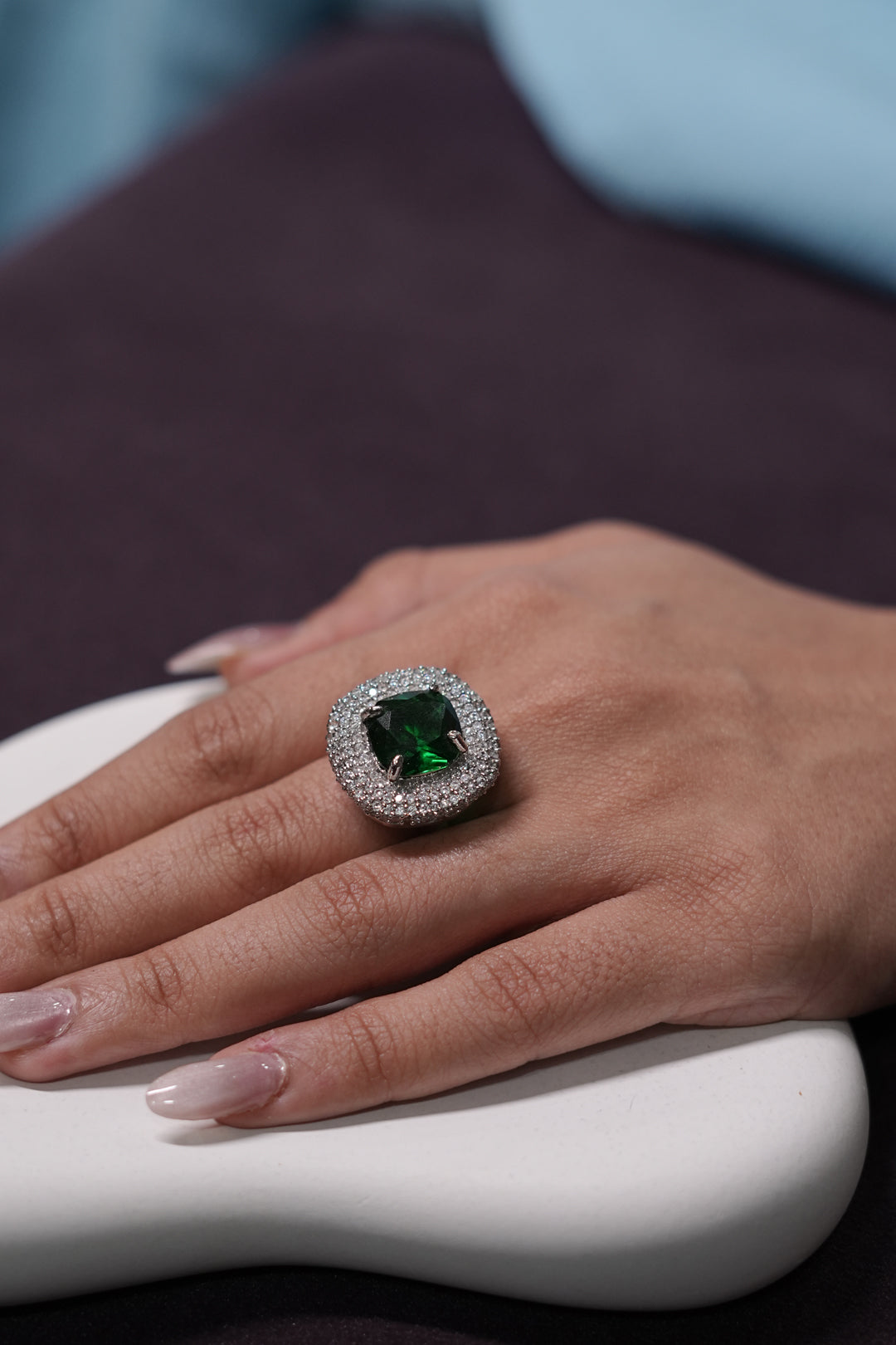 Midnight Emerald Bloom Adjustable Ring