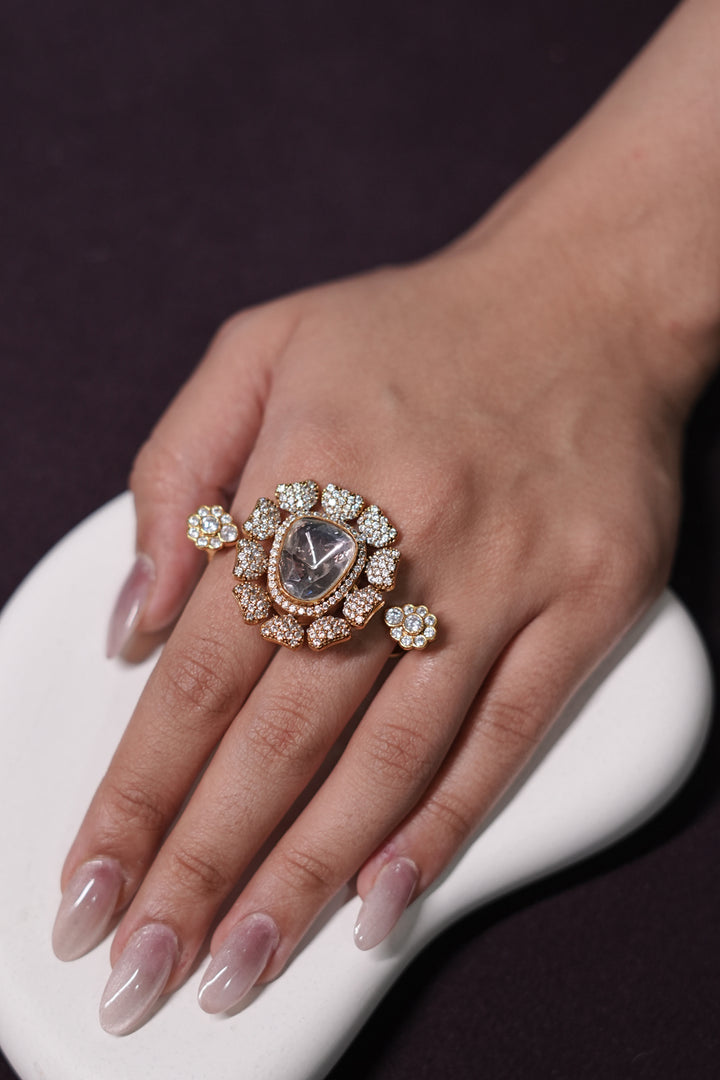Chandrika Flower Golden Polki Ring