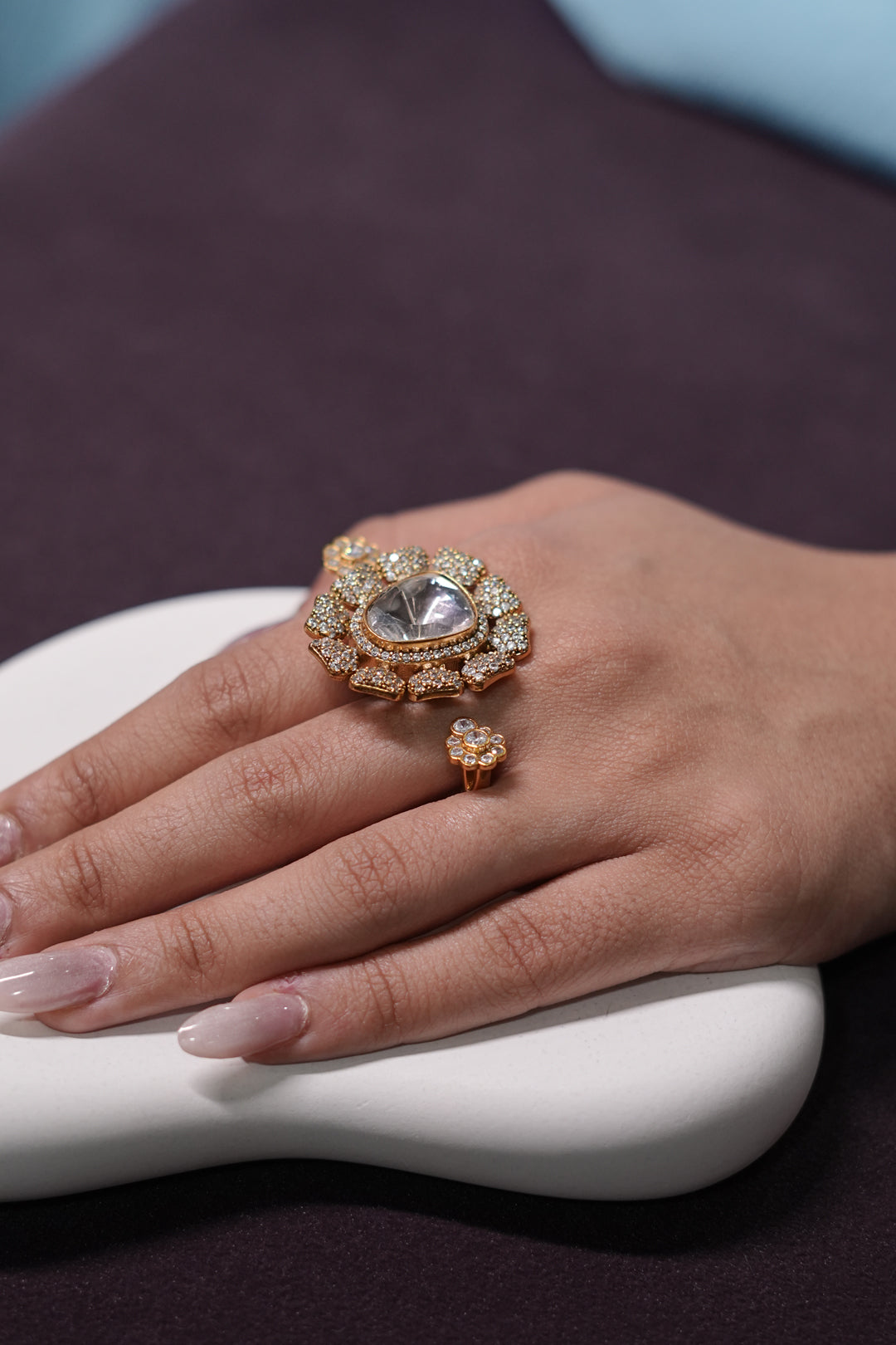 Chandrika Flower Golden Polki Ring