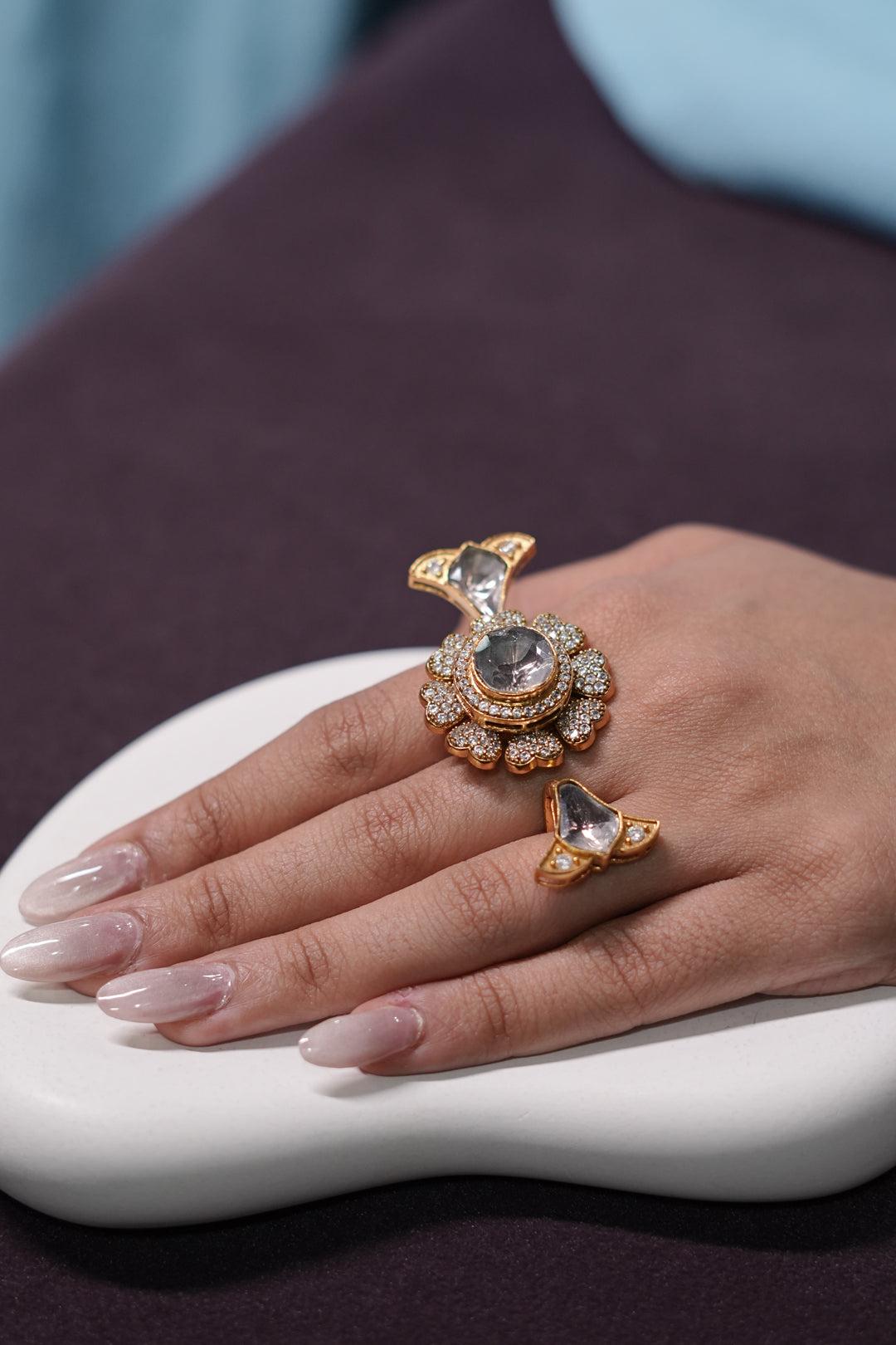 Maharani Meenakshi Three-Finger Polki Ring