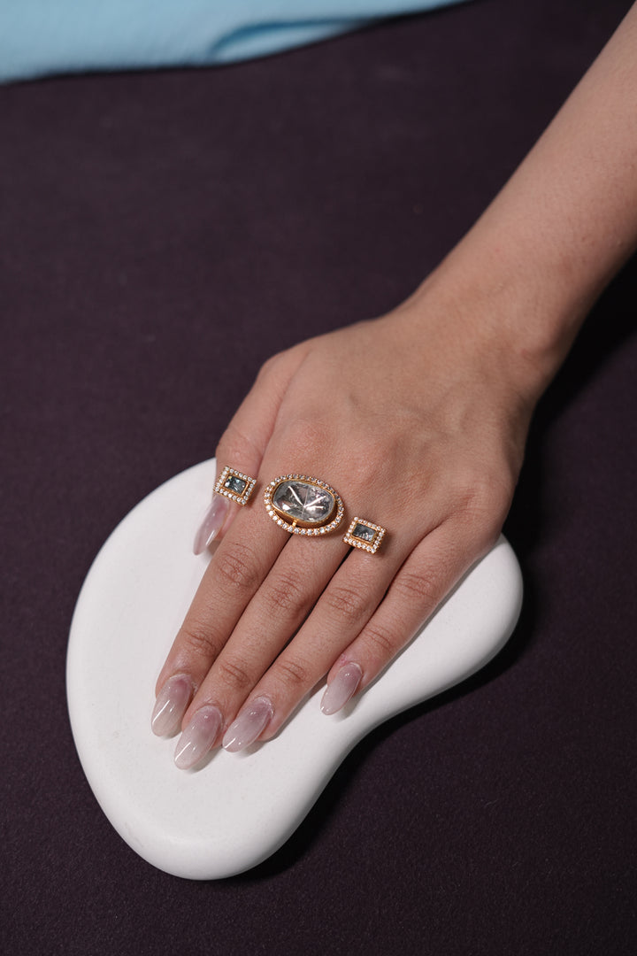 Shakti Oval Three Finger Golden Polki Ring