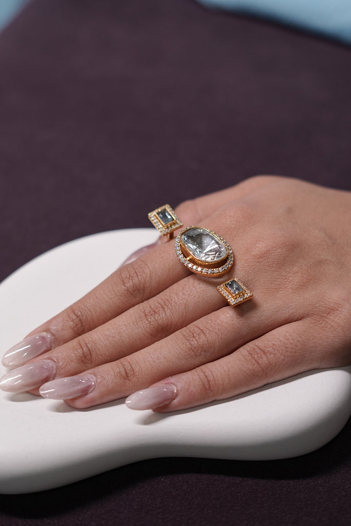 Shakti Oval Three Finger Golden Polki Ring