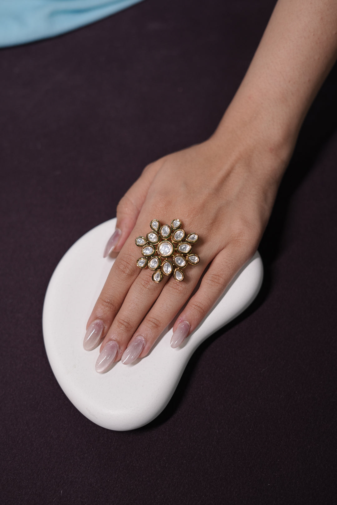 Maharani Kamala Green Flower Polki Ring