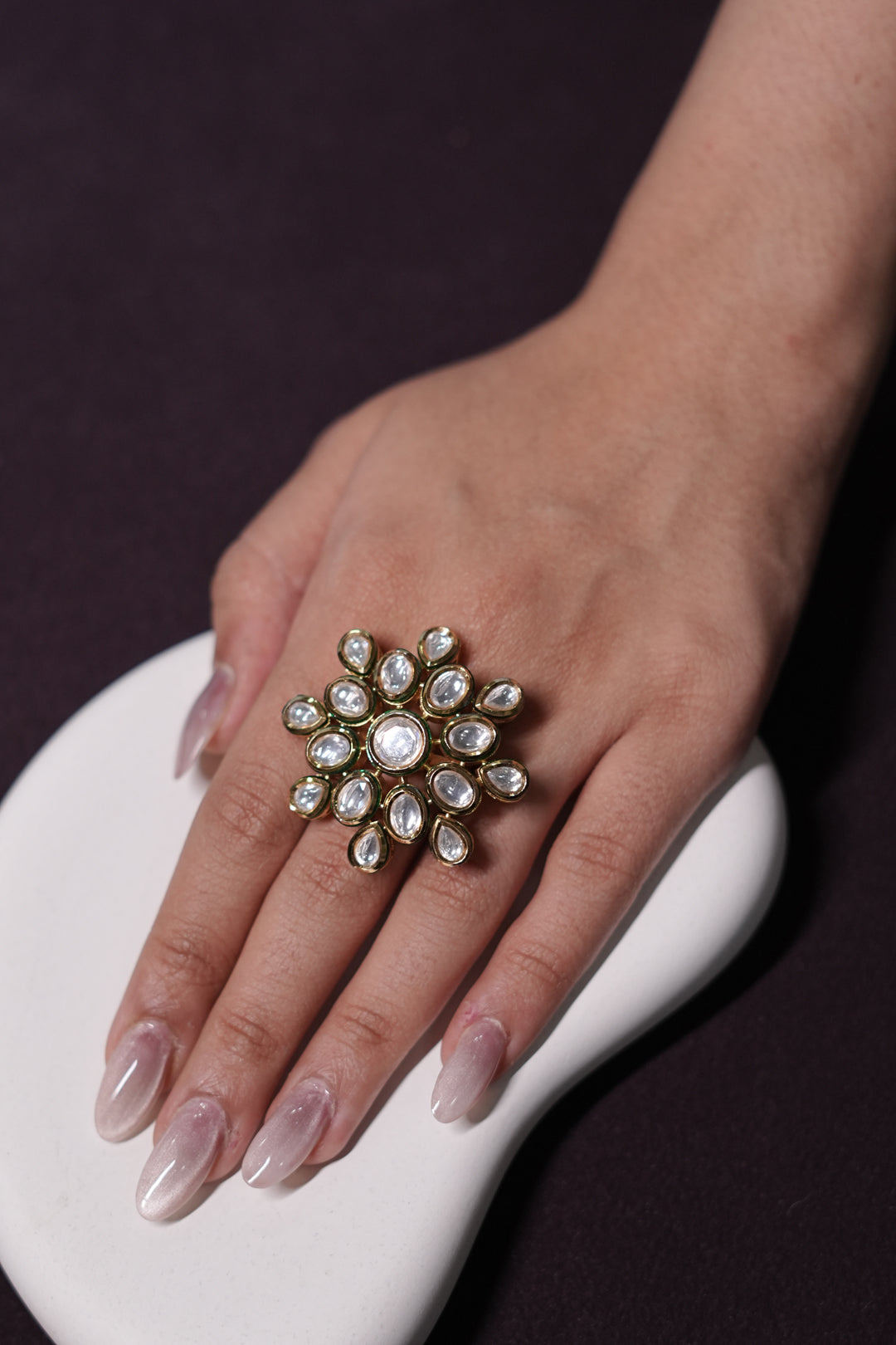 Maharani Kamala Green Flower Polki Ring
