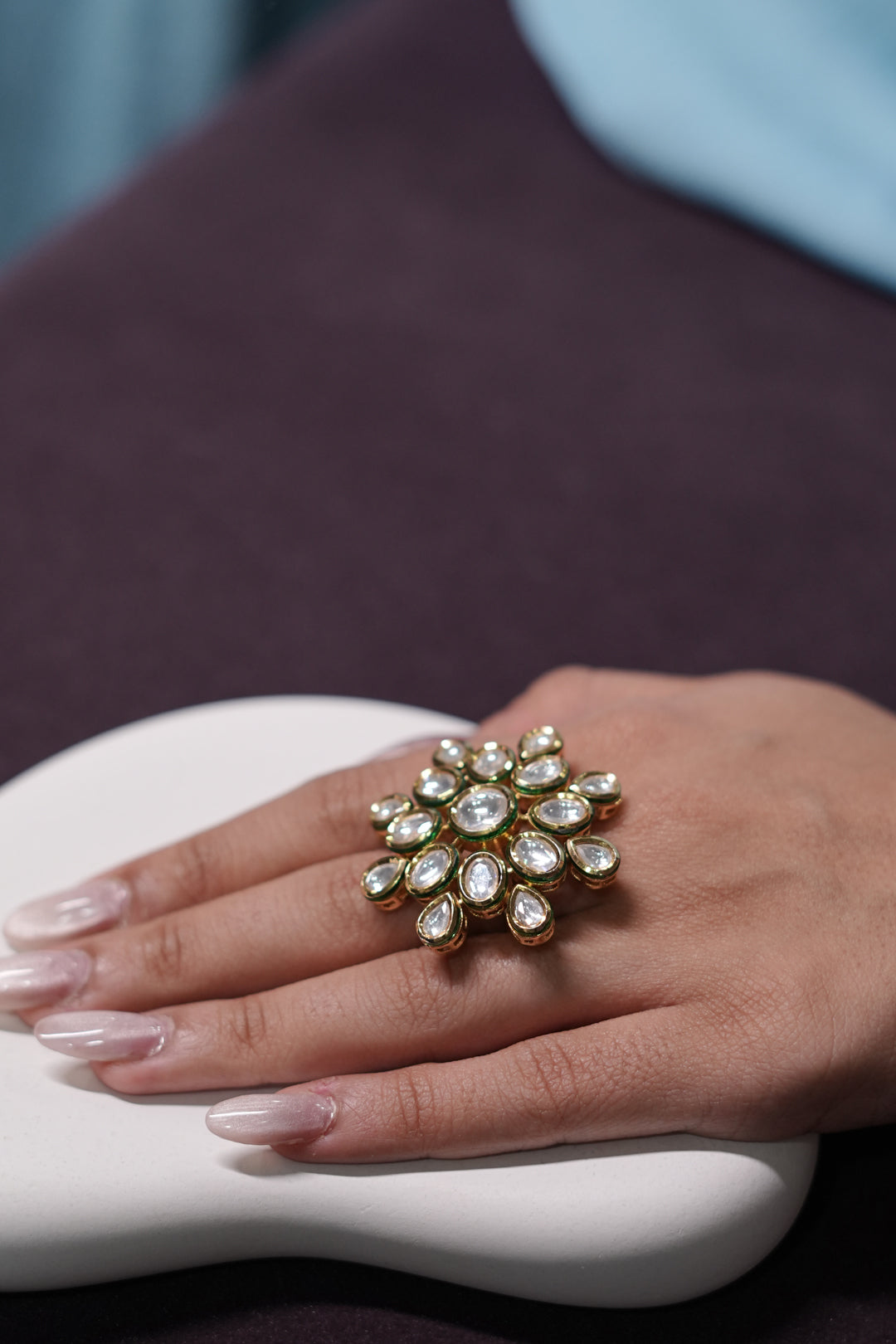 Maharani Kamala Green Flower Polki Ring