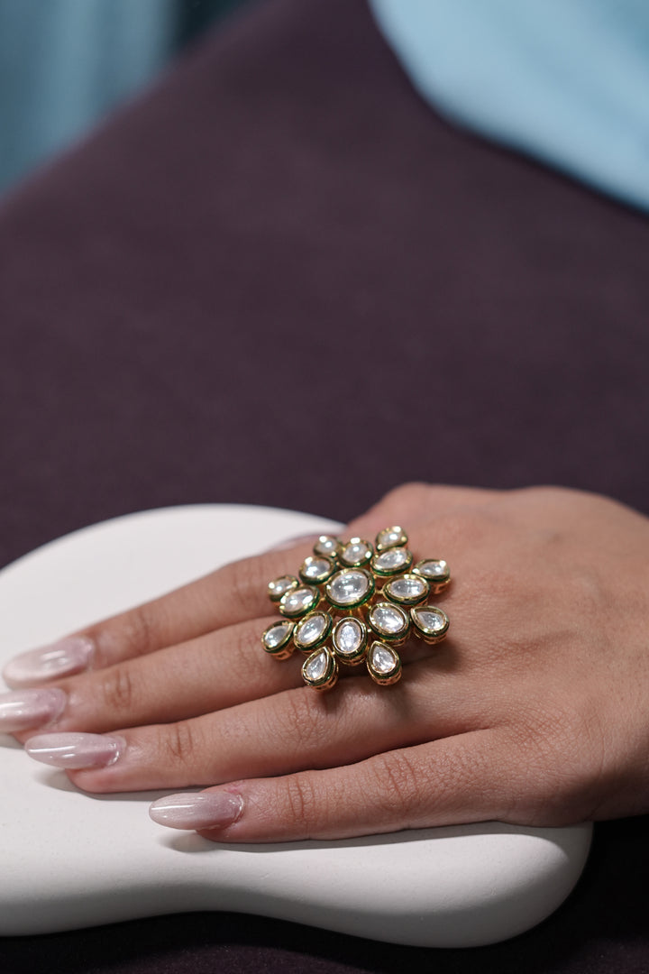 Maharani Kamala Green Flower Polki Ring