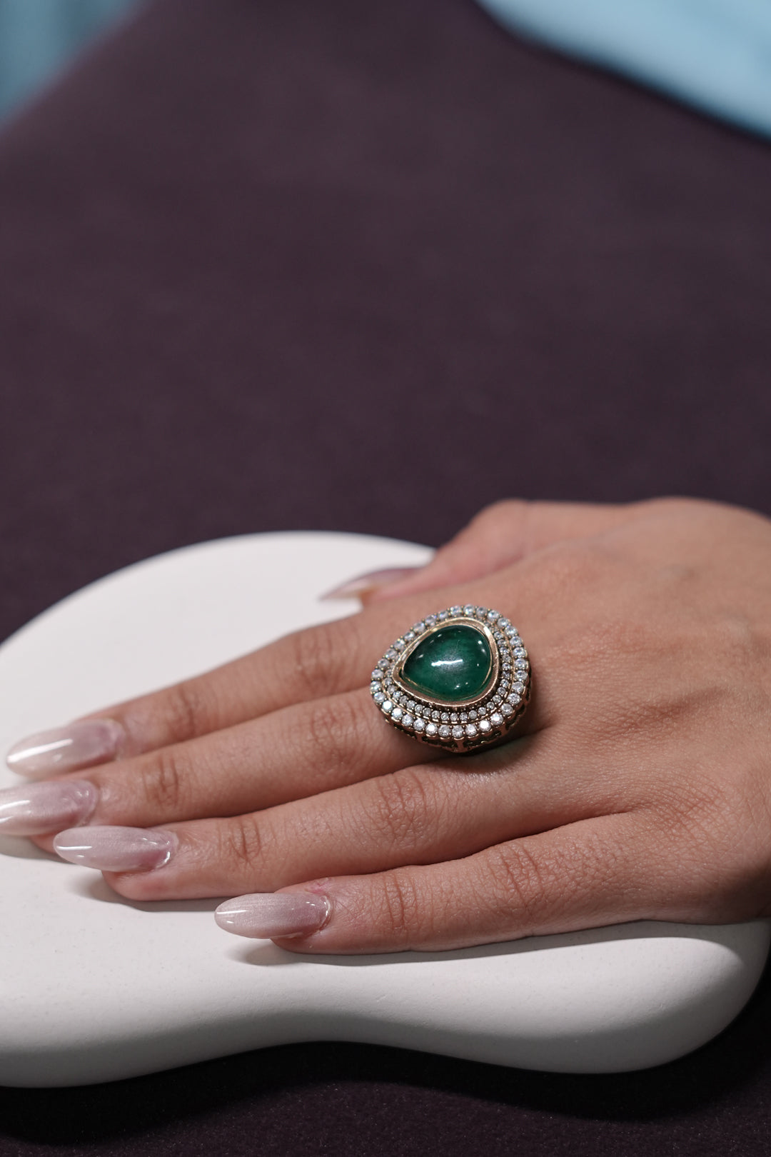 Maharani Roop Emerald Green Pear Oxidixed Ring