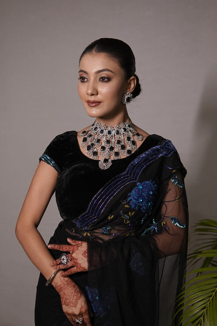 Rajwadi Blue Sapphire Cocktail Diamond Necklace