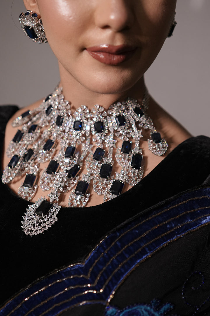 Rajwadi Blue Sapphire Cocktail Diamond Necklace