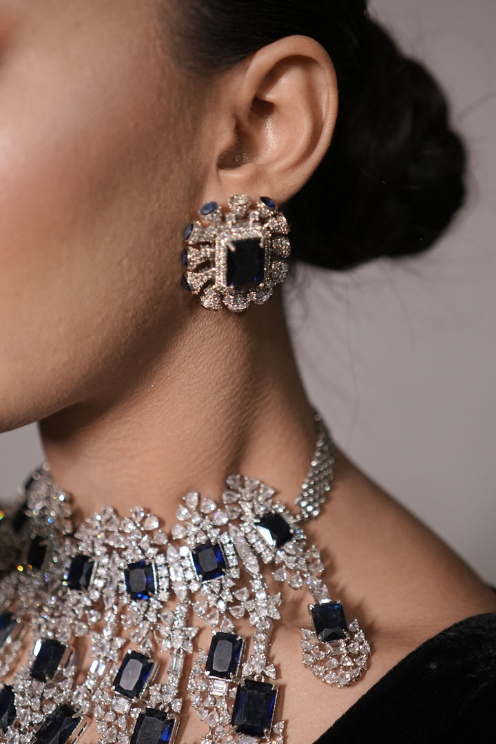 Rajwadi Blue Sapphire Cocktail Diamond Necklace