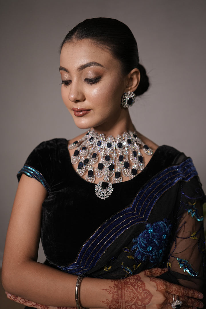 Rajwadi Blue Sapphire Cocktail Diamond Necklace