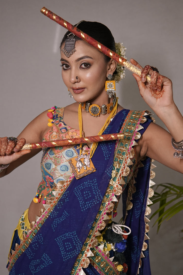 Dandiya Silver Yellow Choker Necklace