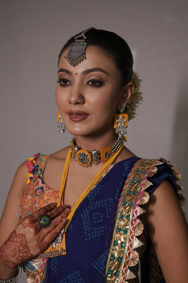 Dandiya Silver Yellow Choker Necklace