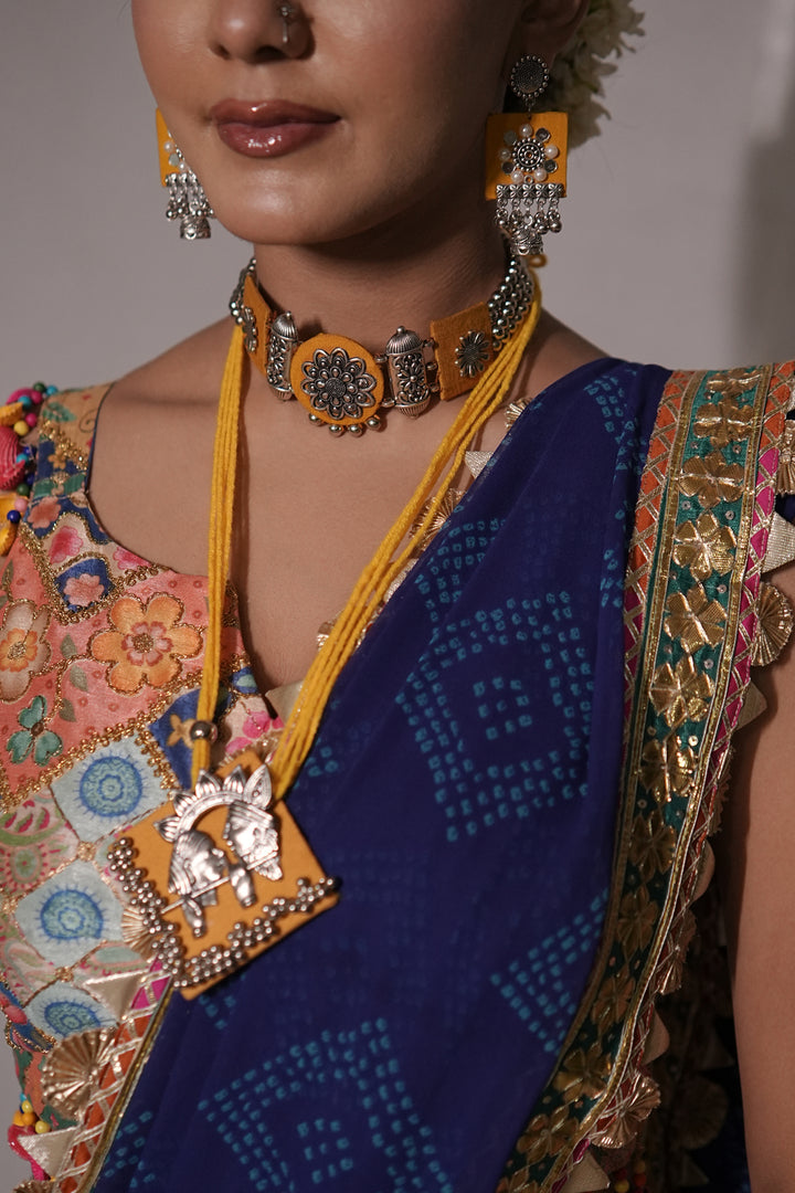Dandiya Silver Yellow Choker Necklace