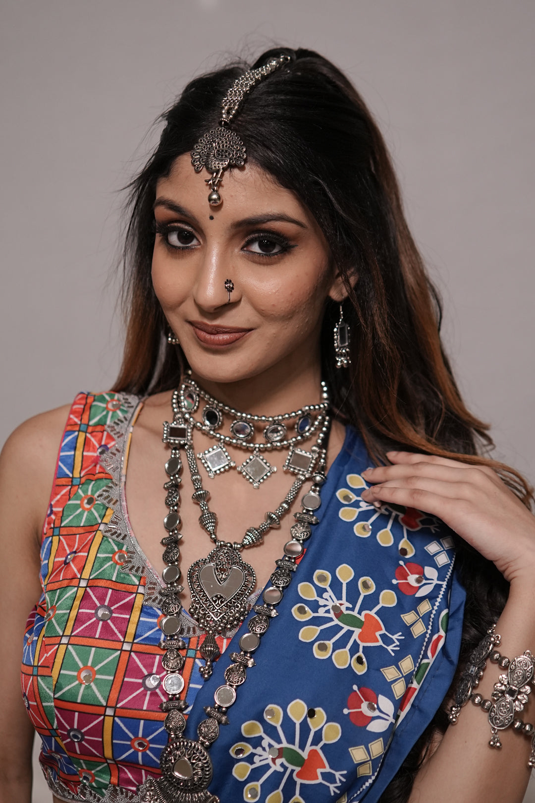 Rajeshwari Mirror Silver Necklace Set