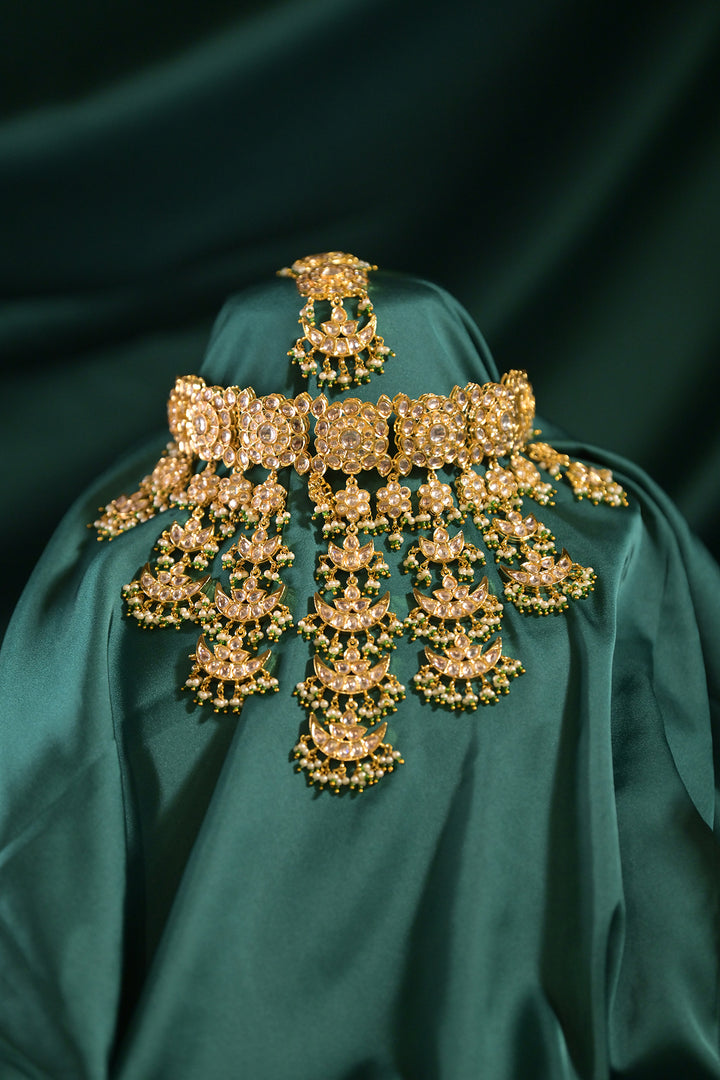 Shahjahan Bridal Tassel Golden Emerald Kundan Choker Necklace