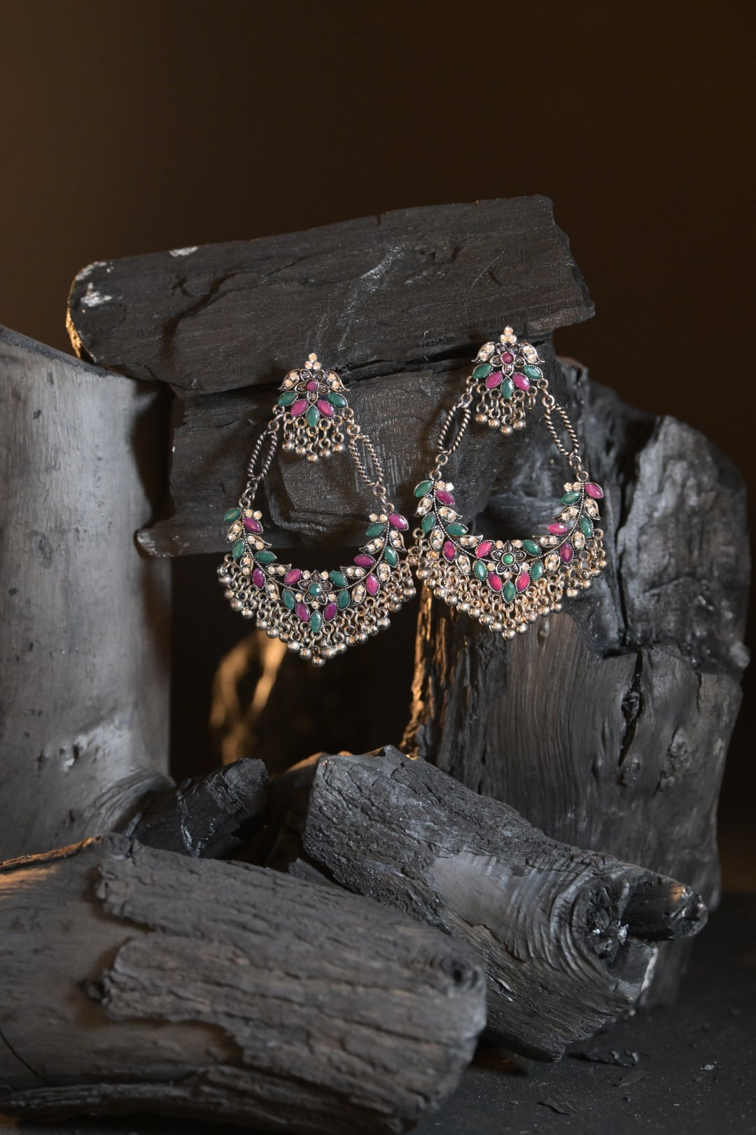 Vaishnavi Multi Gemstone Silver Jhumka Earrings