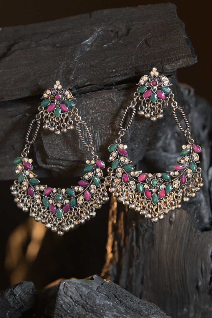 Vaishnavi Multi Gemstone Silver Jhumka Earrings