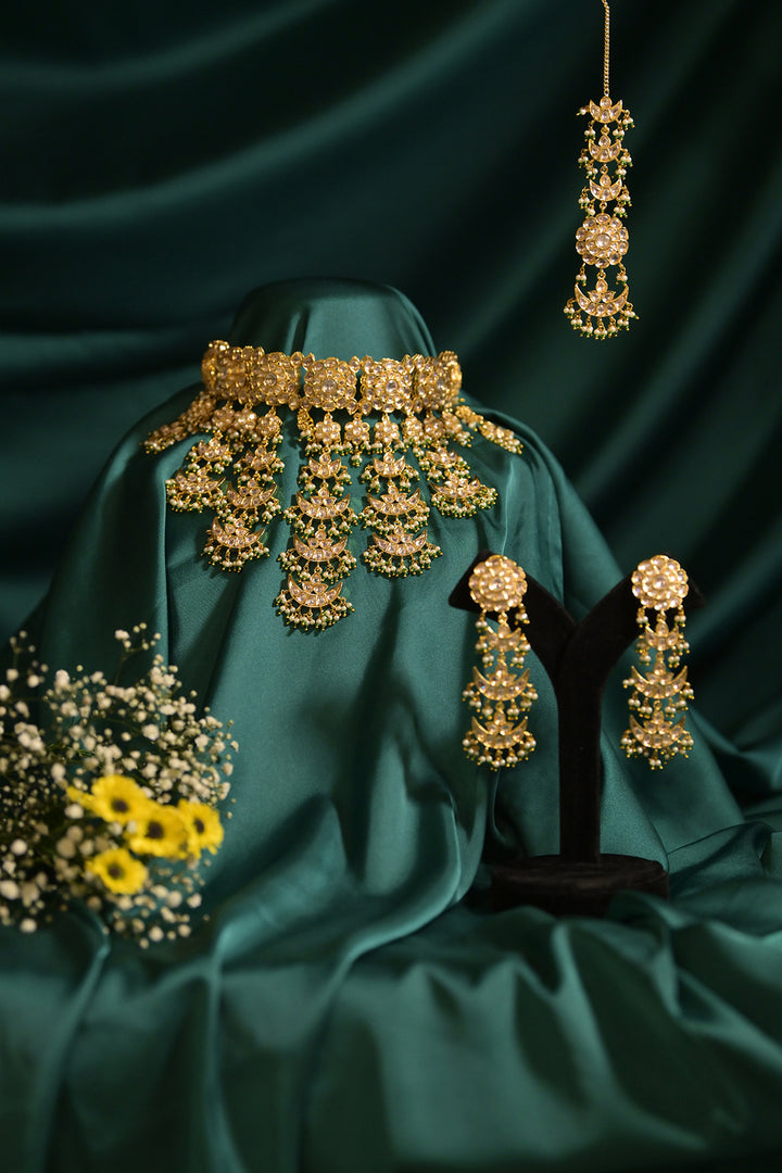 Shahjahan Bridal Tassel Golden Emerald Kundan Choker Necklace