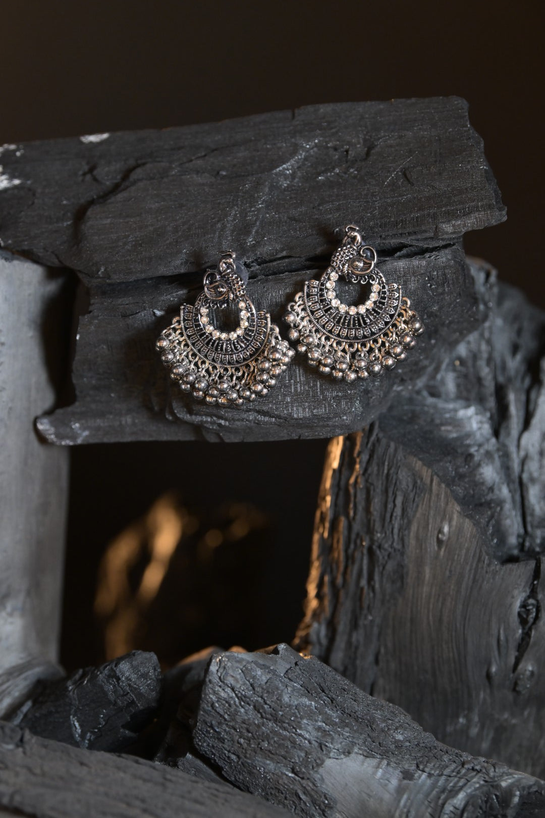 Kali RhineStone Silver Jhumka Earrings