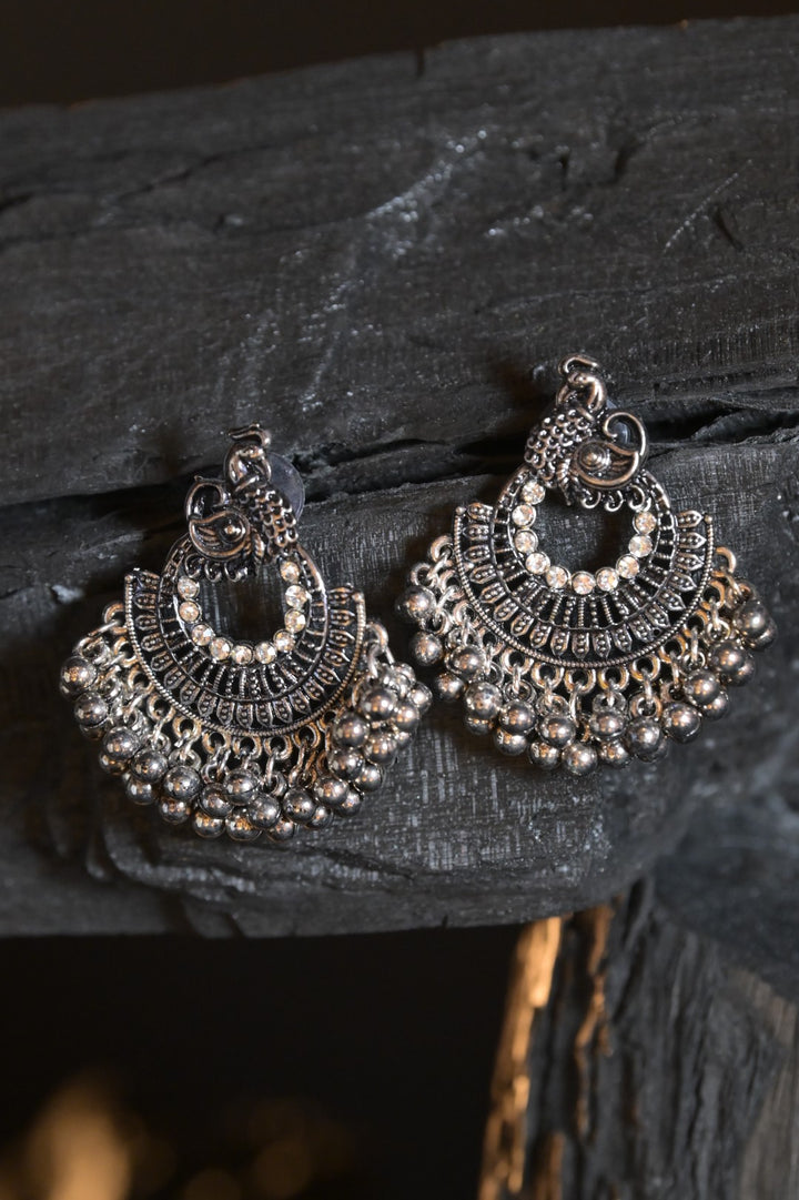 Kali RhineStone Silver Jhumka Earrings
