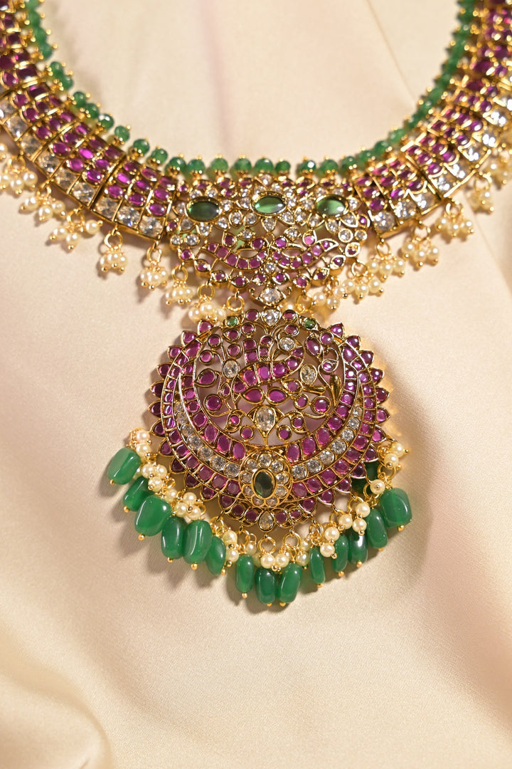 Radha Rani Ruby Green Temple Bridal Necklace