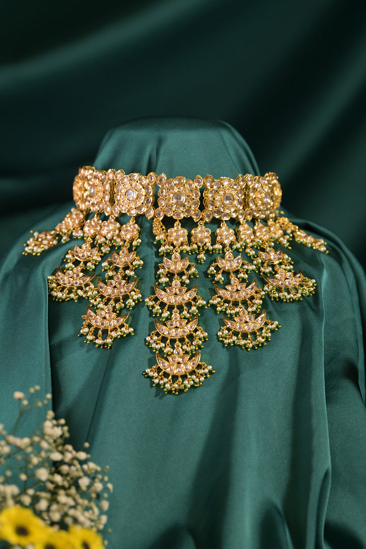 Shahjahan Bridal Tassel Golden Emerald Kundan Choker Necklace
