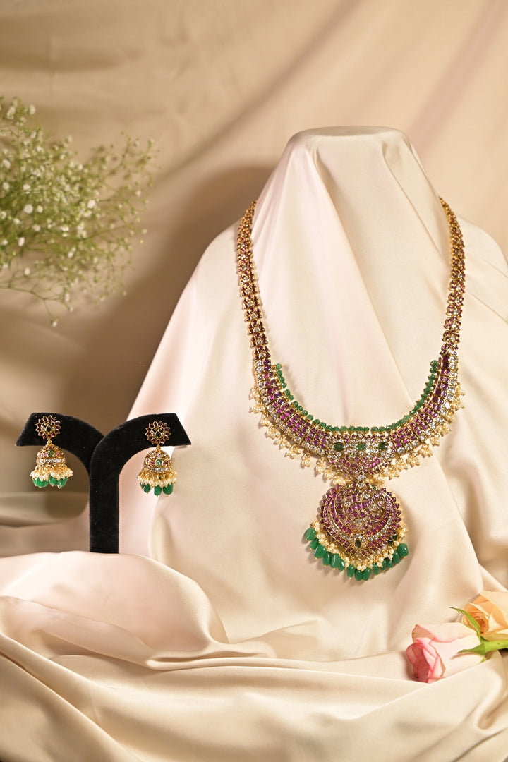 Radha Rani Ruby Green Temple Bridal Necklace