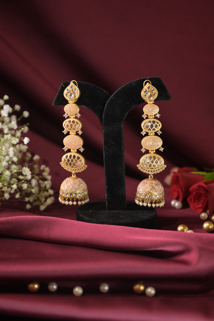 Shayama Pink Temple Long Jhumka Earrings