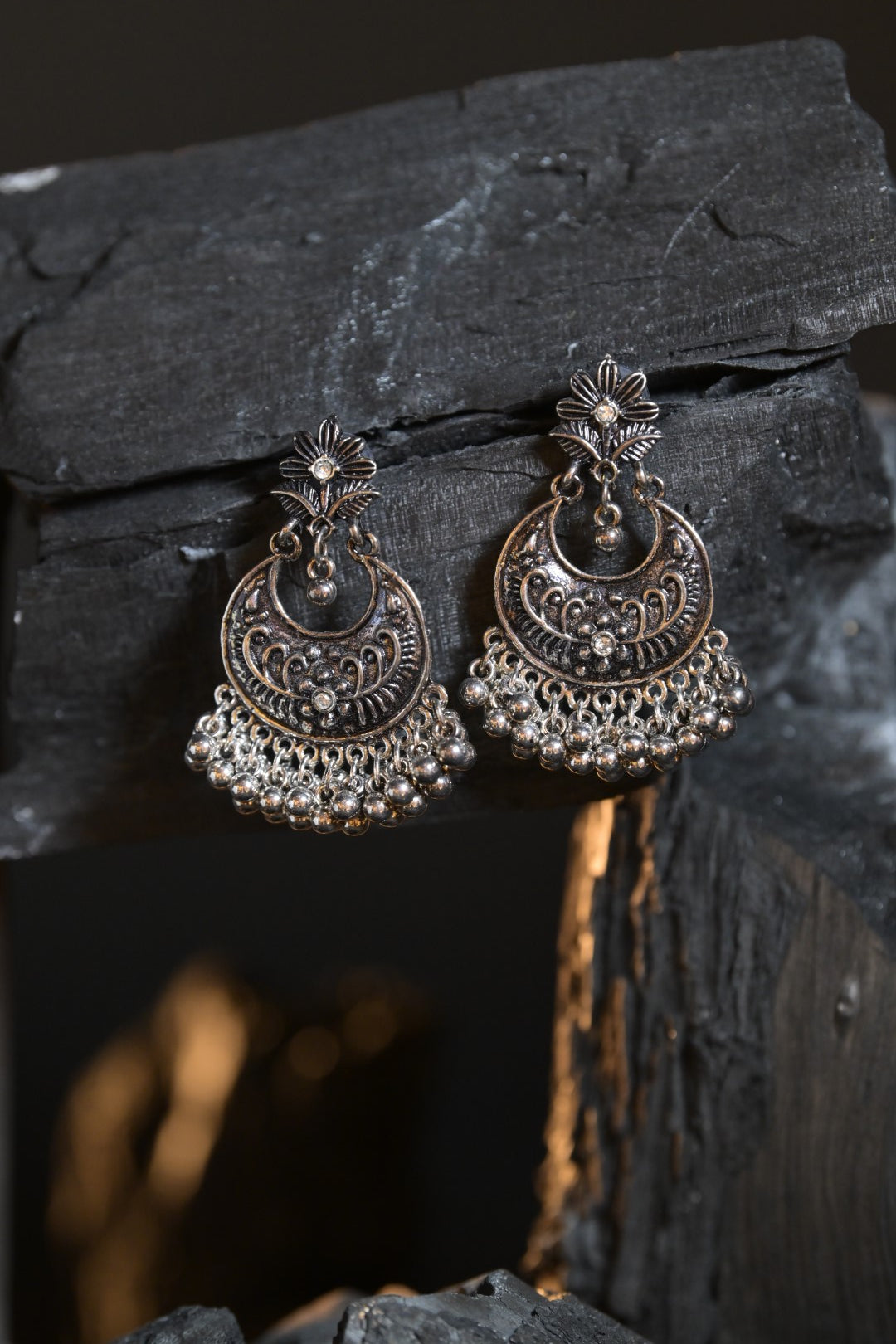 Chandika Chaandbali Silver Jhumka Earrings
