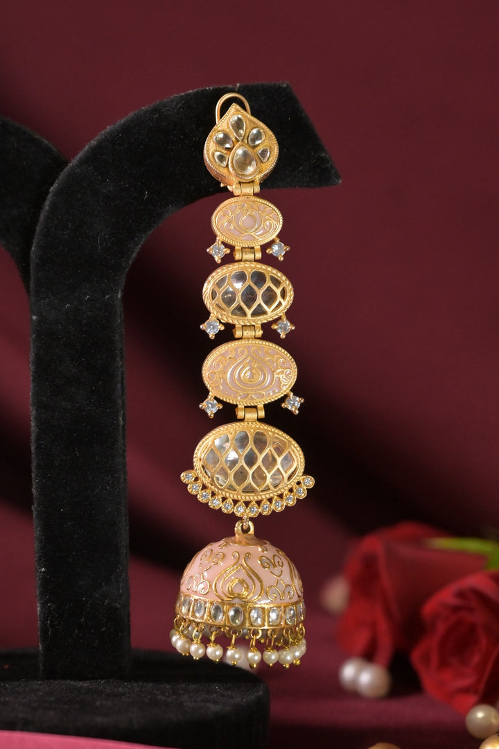 Shayama Pink Temple Long Jhumka Earrings