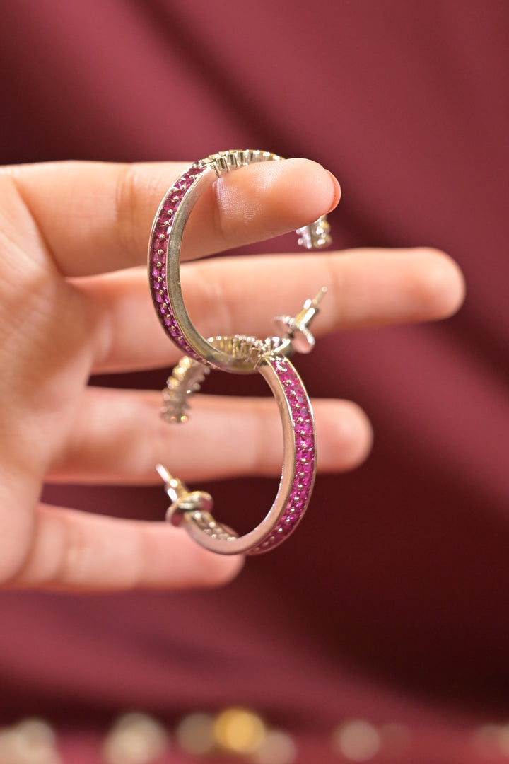 Silver Gemstones Diamond Hoops Earrings