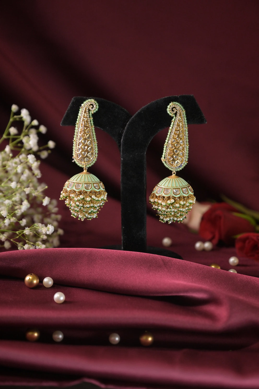 Chavi Mint Traditional Jhumka Earrings