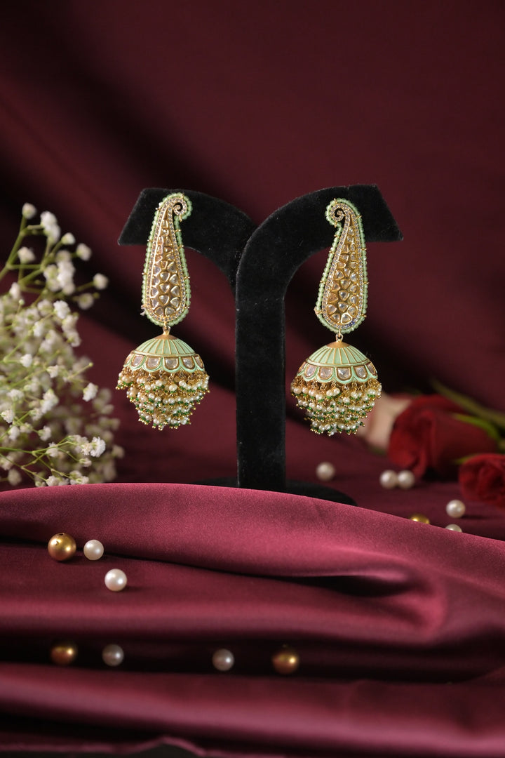 Chavi Mint Traditional Jhumka Earrings